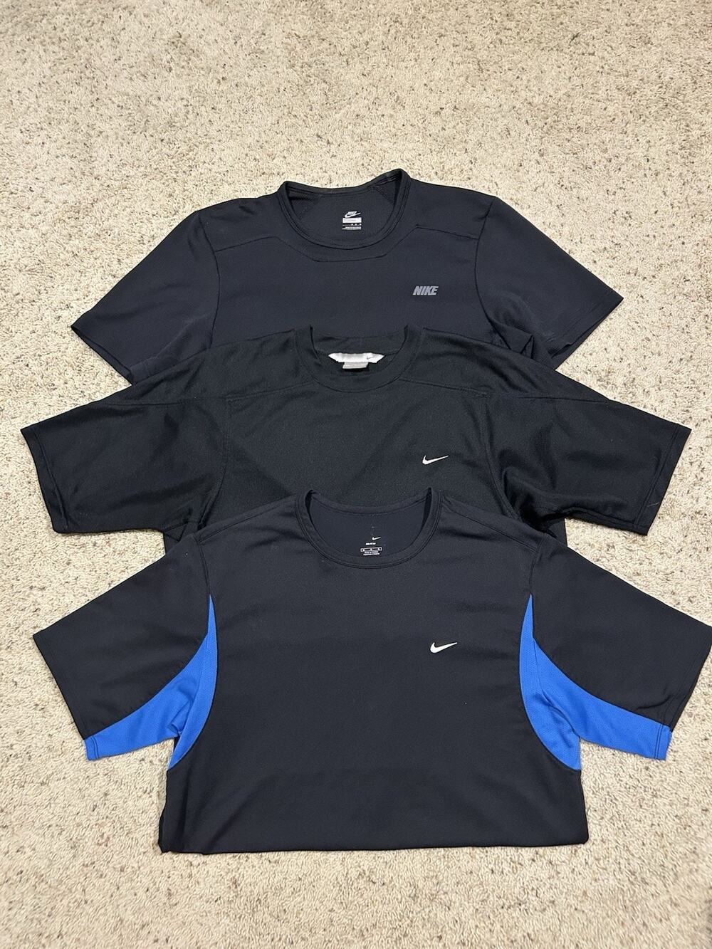 LOT of 3 Nike sz M Men's Running Shirts Dri-Fit UV SUN Protection Black Blue G26